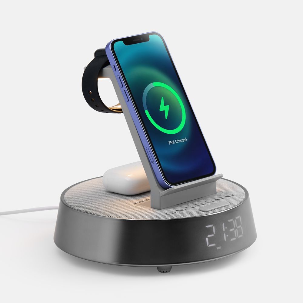 Bluetooth-колонка с беспроводной зарядкой и часами netEnergy