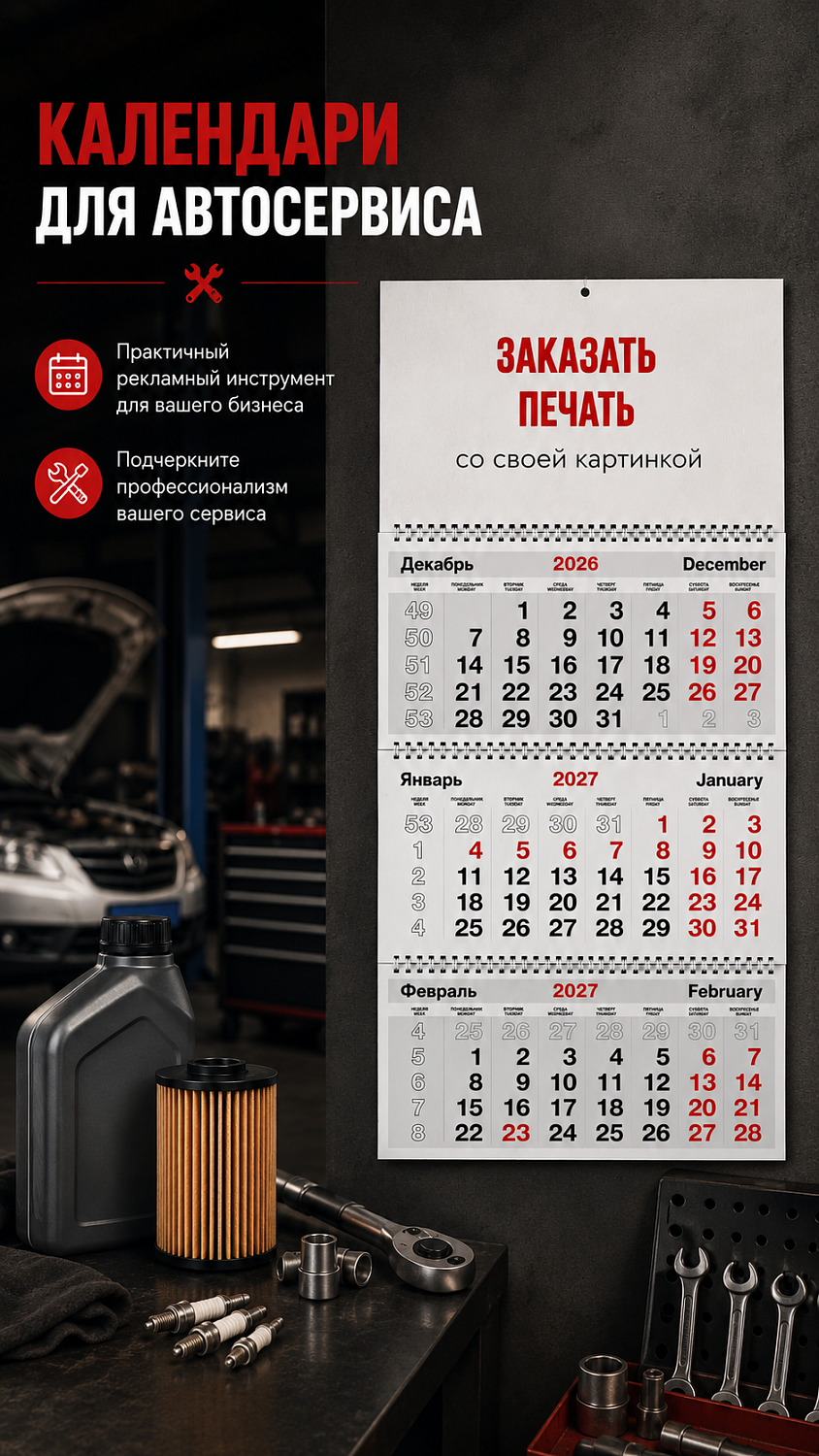 Печать календарей для автосервиса и СТО